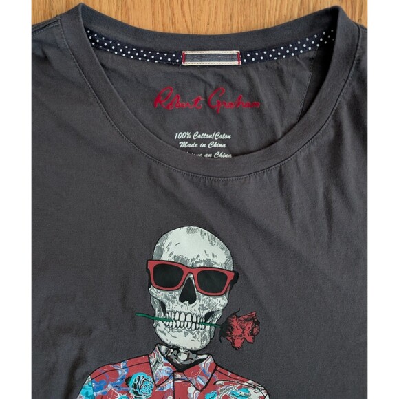 Robert Graham Running on Empty Graphic Tee Shirt Charcoal Men 3XL Skull Skeleton - Picture 5 of 9